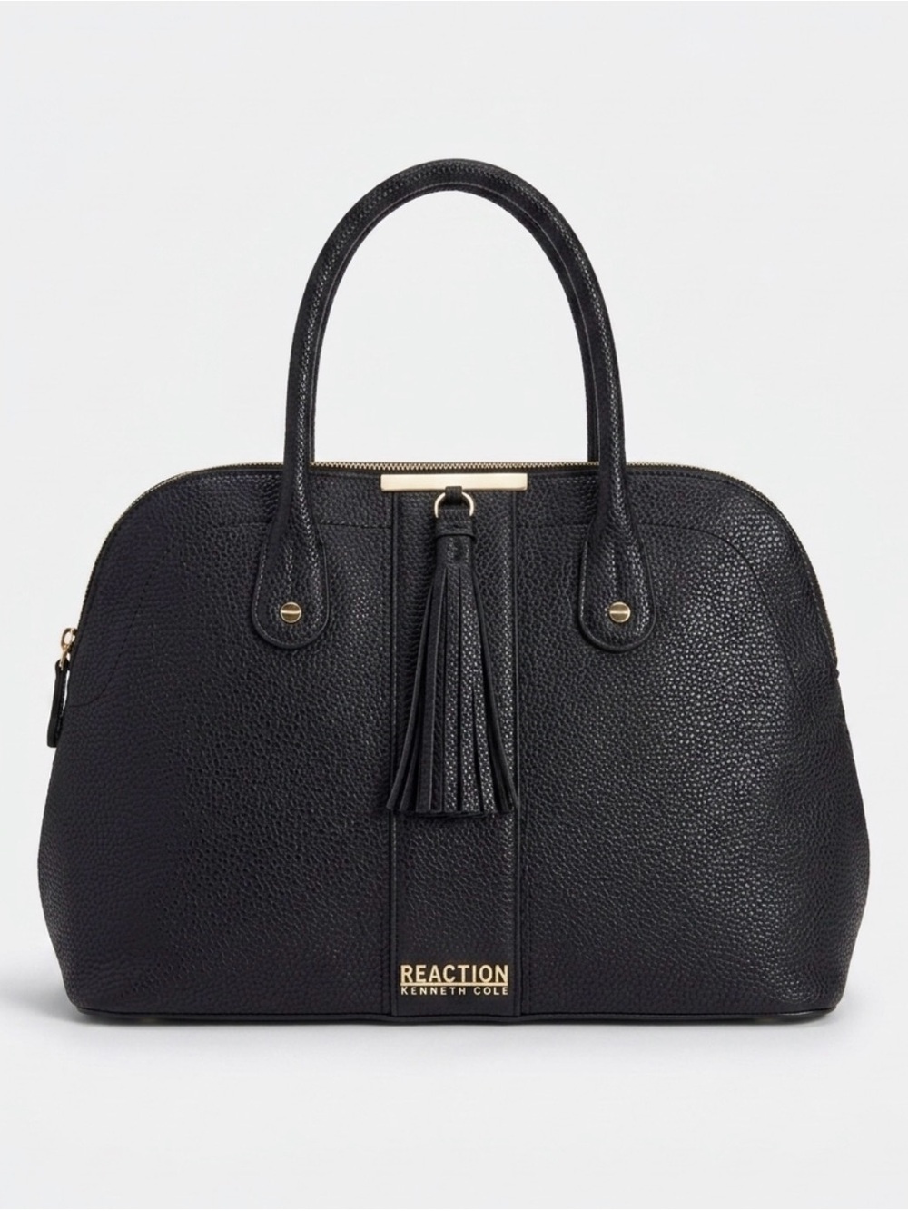 Kenneth Cole Reaction Black Pebbled VeganLeather Tassel Satchel with Gold Accent